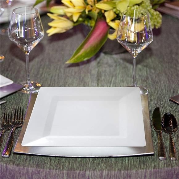 White Square Plates Set 10" - 50 count - Premium Hard White Disposable - Picture 5 of 6